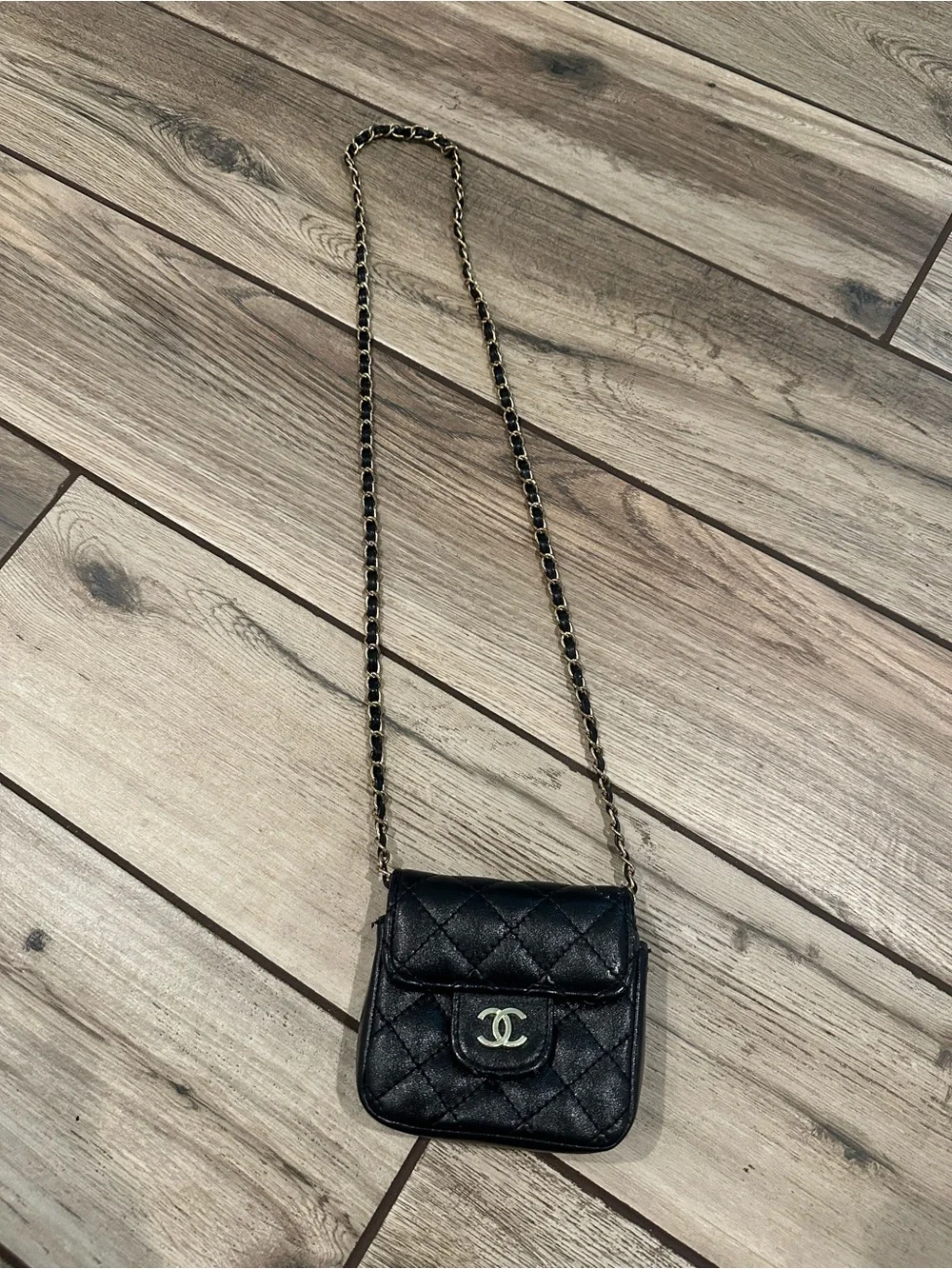 Black Quilted Leather Crossbody Bag with Chain Strap